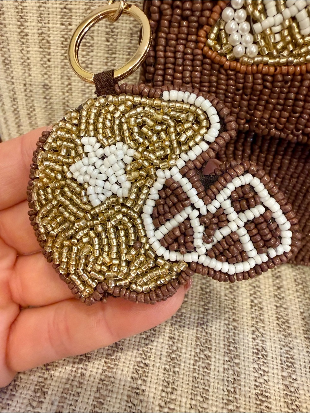 Sol and Mer Beaded Brown Shoulder Bag with beaded Football & beaded helmet - Picture 6 of 9